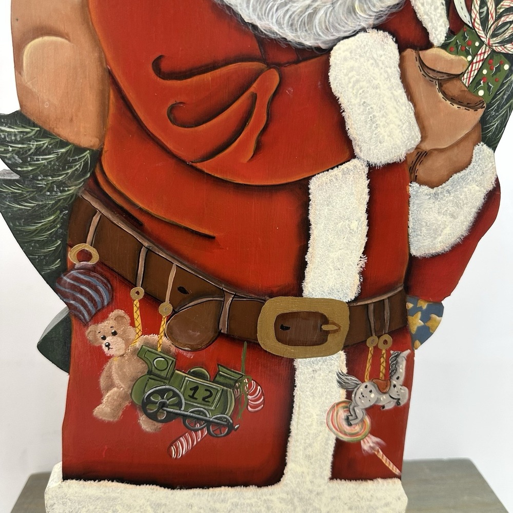 Hand Painted Folk Art Wooden Santa Christmas Figure Free Standing Signed 18.5" - Picture 6 of 13